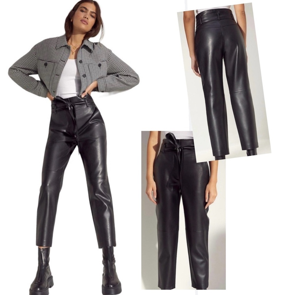 Aritzia Wilfred Black vegan Leather High-Waist Tie-Front size 6 Paperbag